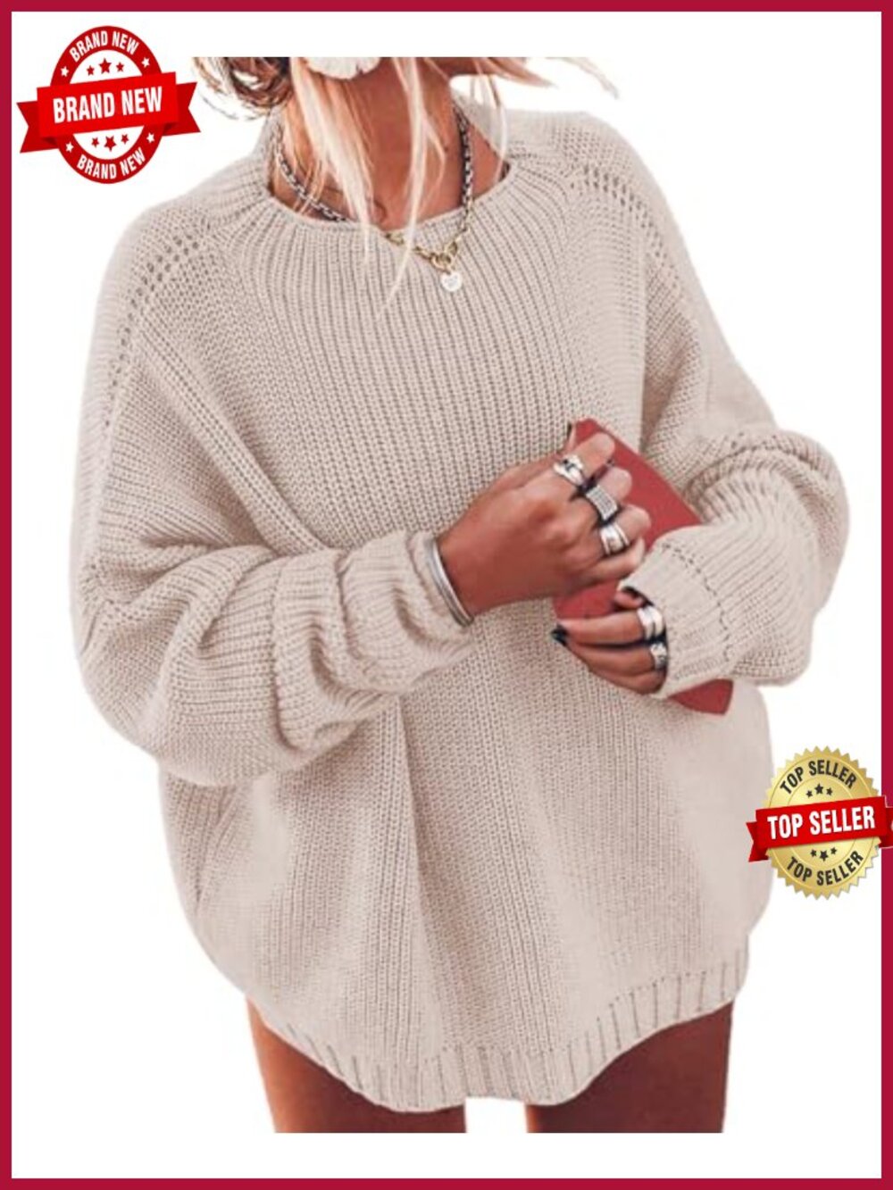 Plus Size Batwing Sleeve Oversized Boat Neck Chunky Knit Pullover Sweater